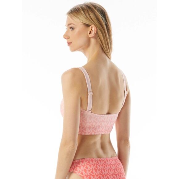 Michael Kors Sangria Pink Square Neck Logo Cropped Bikini Top S NWT - Picture 2 of 5
